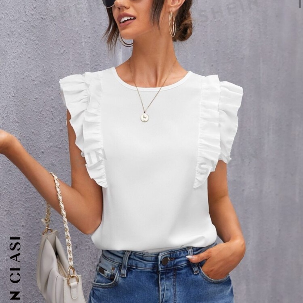 SHEIN Clasi Women’s Keyhole Back Ruffle Armhole Spring Top